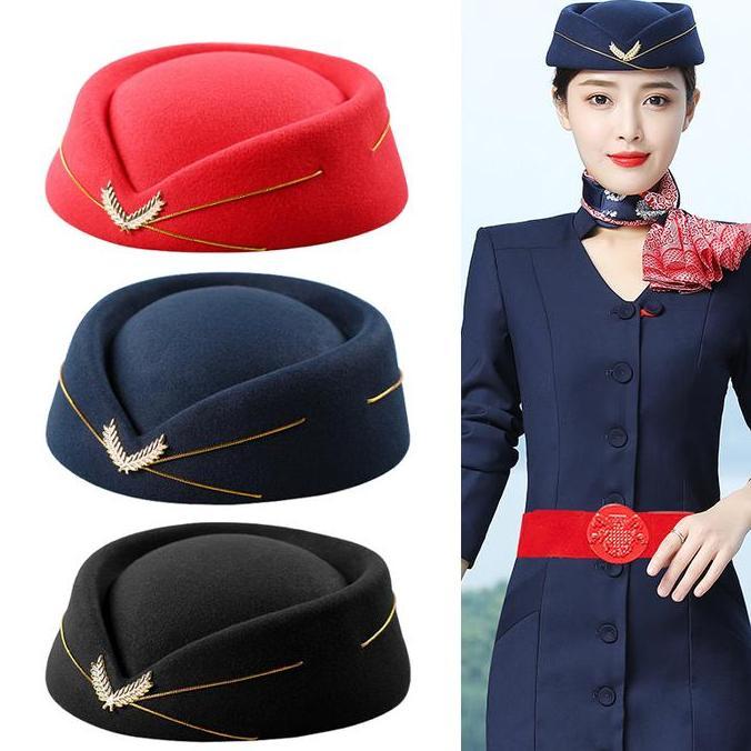 AMERZANA Topi Pramugari Wanita Sexy Topi Pramugari Dewasa Cosplay Topi Pramugari Emirates Bahan Wol 