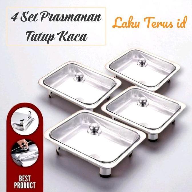LT Prasmanan 4Pcs Full Tutup Kaca Nampan Bahan Stainless steel Premium
