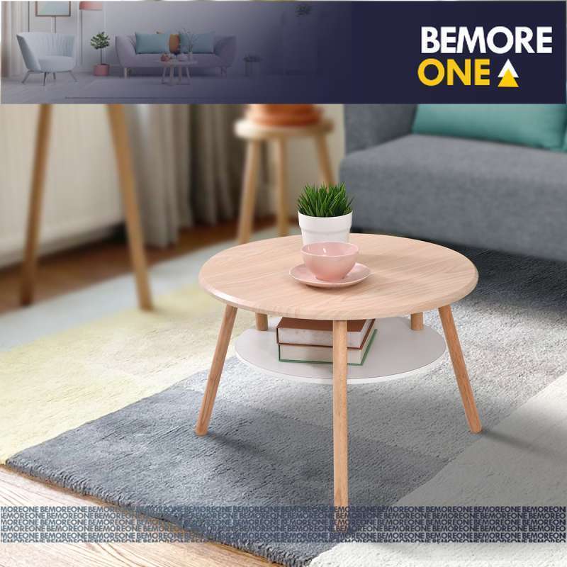 Meja Tamu Minimalis Bulat Gaya Skandinavian, Kaki Solid Natural | Coffee Table | Meja Ruang Tamu