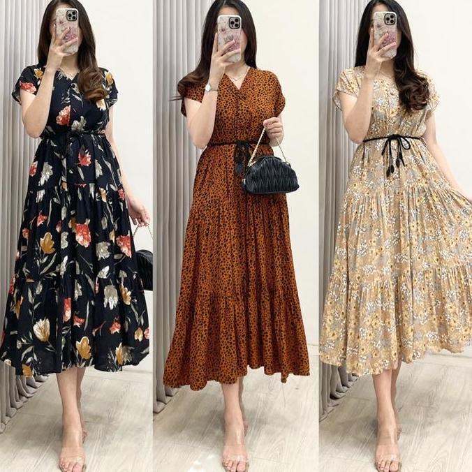 Amariel Malibu Dress Panjang Daster Nyaman Kancing Bumil Busui Friendly Rayon Viscose Motif