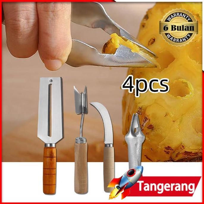 AMERZANA 4pcs/set Alat Pengupas Nanas Pisau / Peeler Pemotong Nanas / Pisau Pengupas Mata Nenas