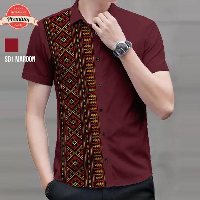 New Kemeja Lengan Pendek Batik Pria Ulos Sadum SD1
