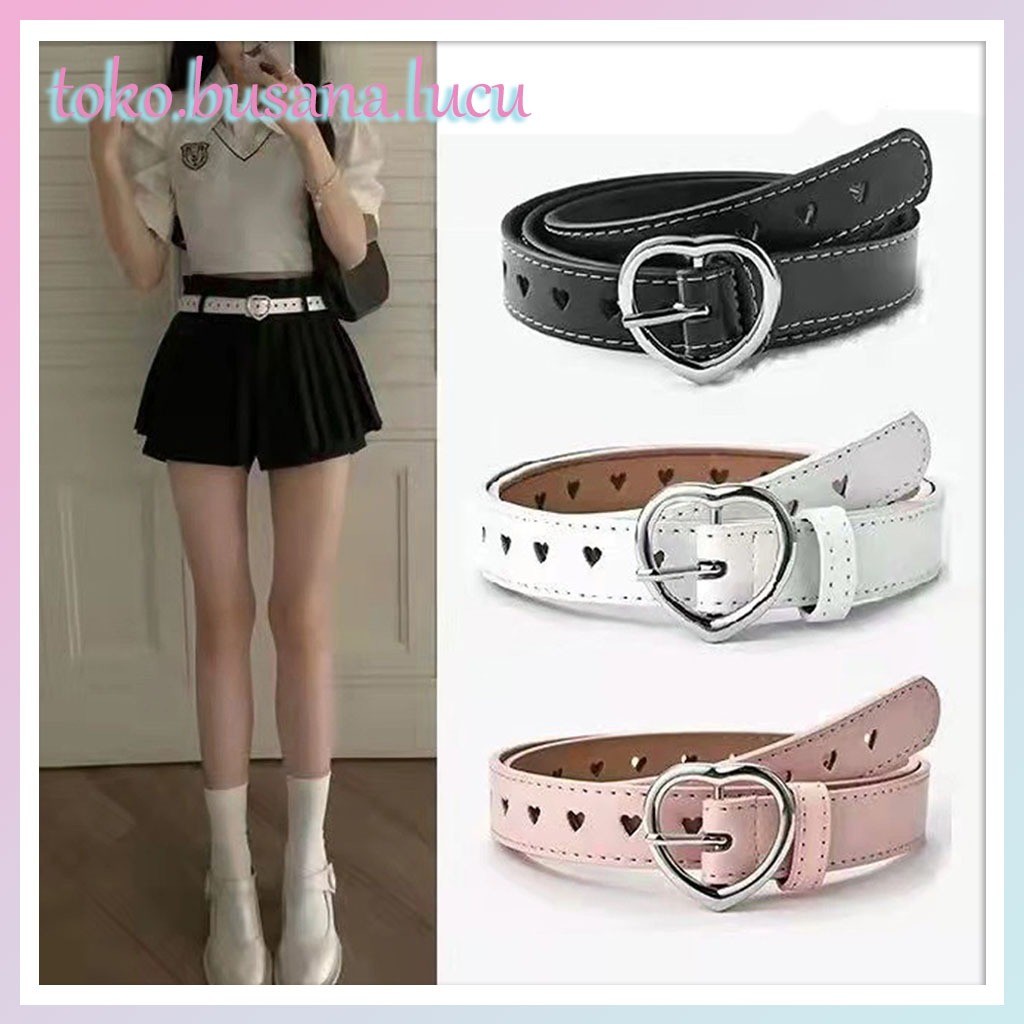 Ikat Pinggang Kencil  Kulit Wanita Fashion Gesper Hati | Belt Y2K Vintage Simple Dan Serbaguna Untuk