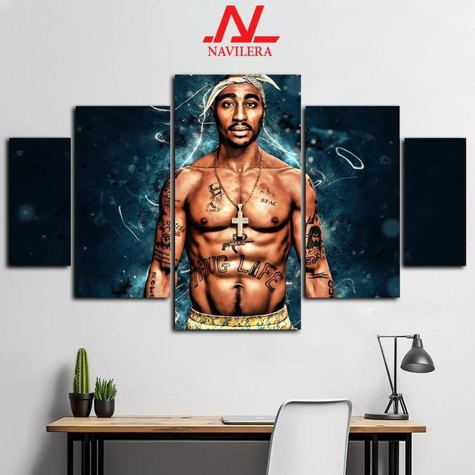 NAVILERA.CO HIASAN PAJANGAN DINDING BAND POSTER BAND 1 SET TUPAC SHAKUR 5 Pcs POSTER KAYU WALL DECOR