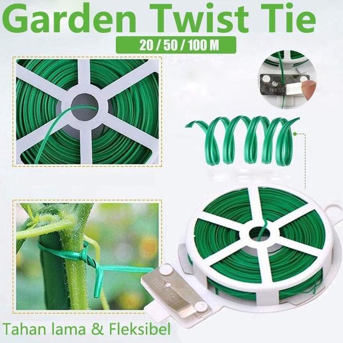 FERAYPO 20/50/100M Twist Tie/Garden Twist Tie /Green Coated Wire Twist Tie / Kabel Tie Pengikat Tana