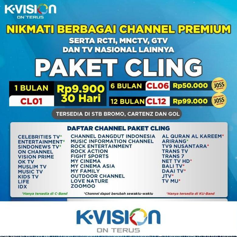 KAMPOENGREADY PAKET CLING KVISION BROMO CARTENZ & GOL GARDINER OPTUS & LGSAT LENGKAP MURAH