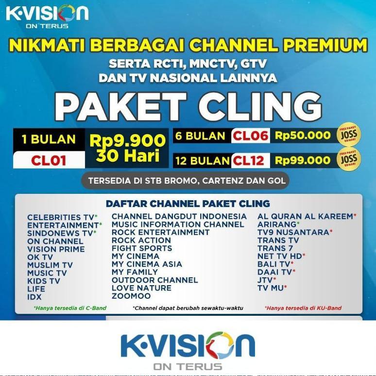 HANNABIMART PAKET CLING KVISION BROMO CARTENZ & GOL GARDINER OPTUS & LGSAT LENGKAP TERLARIS