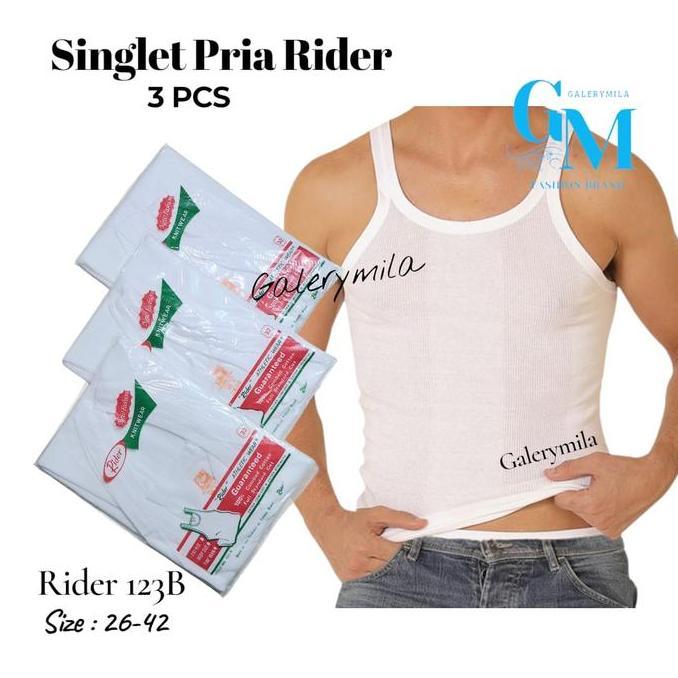 NEW 3 PCS -  KAOS DALAM RIDER PRIA DEWASA / SINGLET RIDER PUTIH SALUR PUTIH KATUN ORI