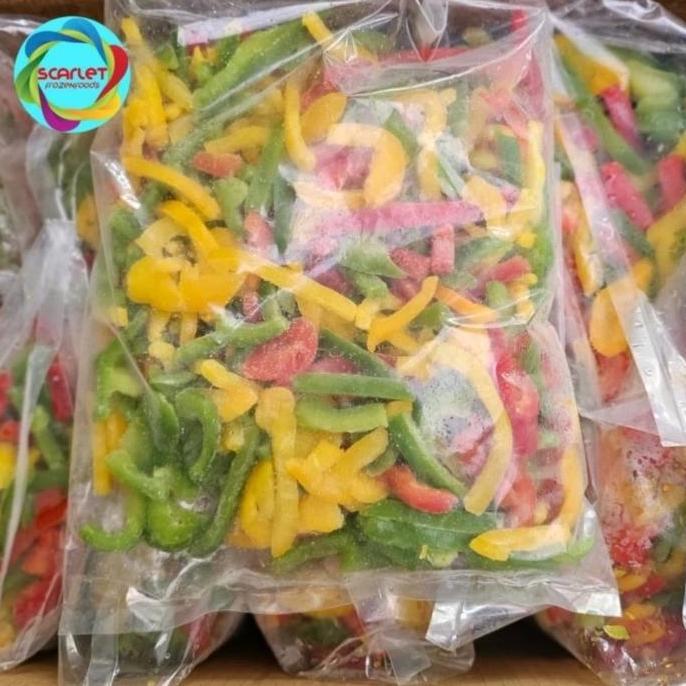 Verdura- Frozen Mix Pepper Slice Paprika Iris Beku Paprika Merah Kuning Hijau 1 Kg