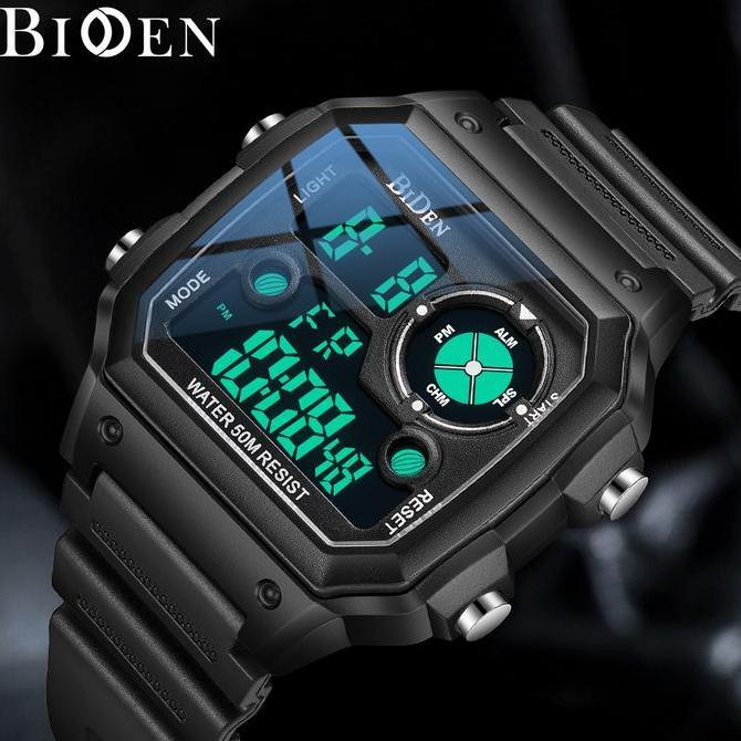 BIDEN jam tangan digital pria Square Militer Olahraga Kasual Pria