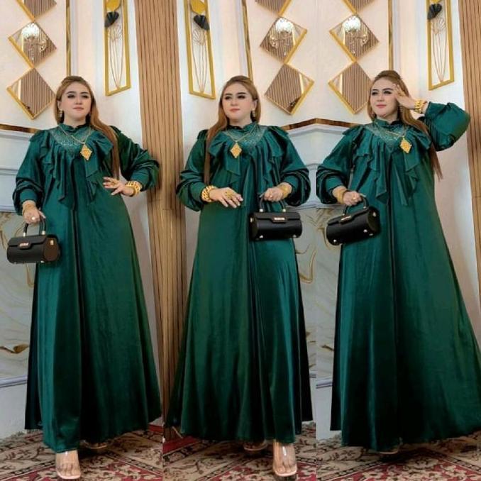 Gamis bludru dada rumbai seina terbaru