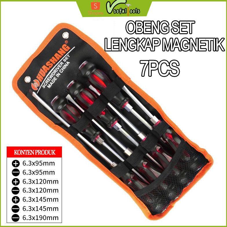 Usefultools 7PCS Obeng Set Lengkap Magnetik Obeng Multifungsi /Obeng Magnet Min Dan Plus /Tip Magnet
