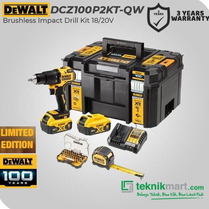 Promo Dewalt Brushless Impact Drill Kit Edition 100Th / Bor Impact Baterai 18/20V (Max) Dcz100P2Kt-Q