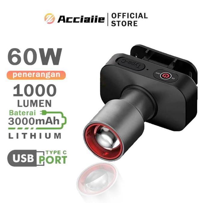 Acciaiie Senter Kepala  Untuk Mancing Super Terang Anti Air Senter Kepala Zoom 1000 Lumen 60 Watt  L