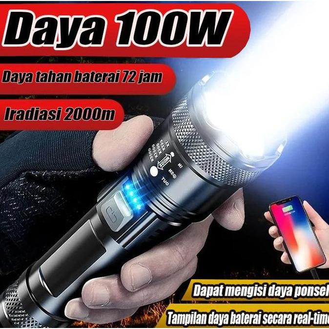 Senter LED Super Terang lampu led rumah 1000M Langsung 1000 Lumen Jarak Jauh Ringan, Tahan Air 908 Z