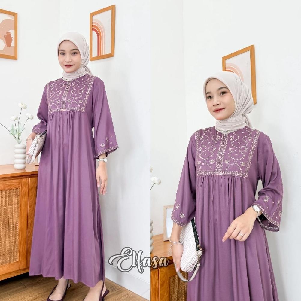 hot deals midi bordir mikayla lengan 3/4 - midi semi gamis rayon twill adem lembut dan berserat - mi