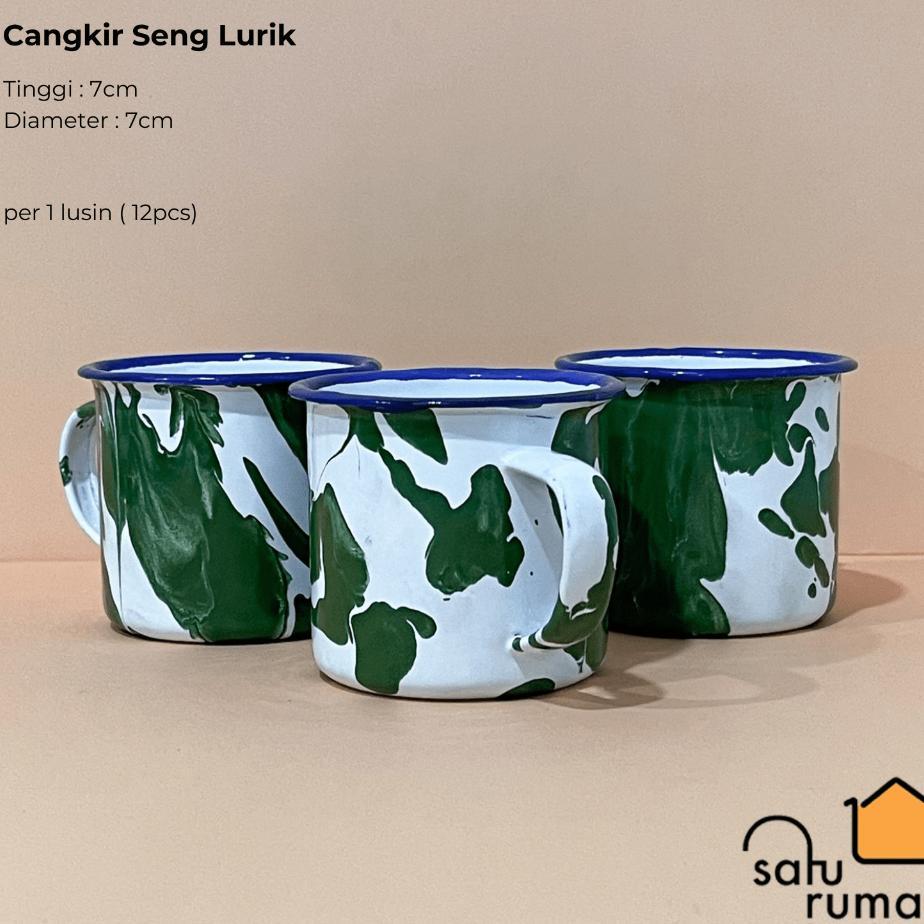 1Lusin Atau 6Pcs Cangkir Seng Lurik 7Cm / Cangkir Jadul / Gelas Enamel Gagang Mug Warung / Set Gelas