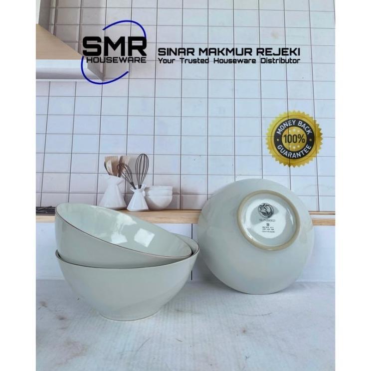 [ 3 Pcs ] Mangkok Sup Besar Keramik Putih List Emas Ukuran 6,2 Inchi 16 Cm Merk Sunbird | Mangkok Ba