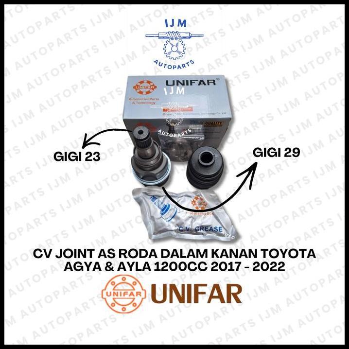 GRATIS ONGKIR CV JOINT AS RODA DALAM KANAN TOYOTA AGYA & AYLA 1200CC 2017 - 2022 UNIFAR 