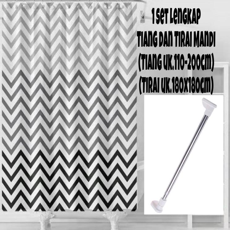 (1 Set) Tirai Kamar Mandi Plus Tiang Kamar Mandi / Tiang Gorden+Tirai Shower Curtain