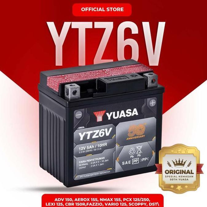 NEW AKI MOTOR YUASA YTZ6V (VARIO 125/150,SATRIA FU 150, CBR 150, BEAT POP) ORI