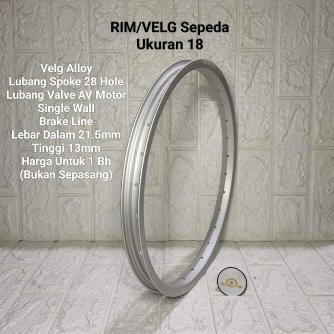 Velg Rims 18 Alloy Silver Rim Lubang 28H Valve AV Bisa V dan U-Brake Sepeda Anak BMX Mini Lipat Seli