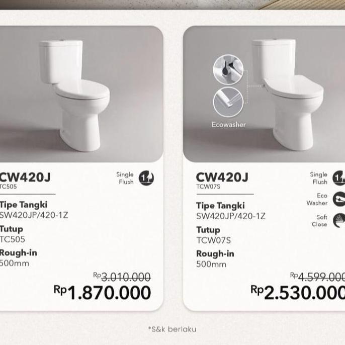 Ready CLOSET DUDUK TOTO CW420J / KLOSET TOTO CW 420 J / TOILET TOTO CW 420 J