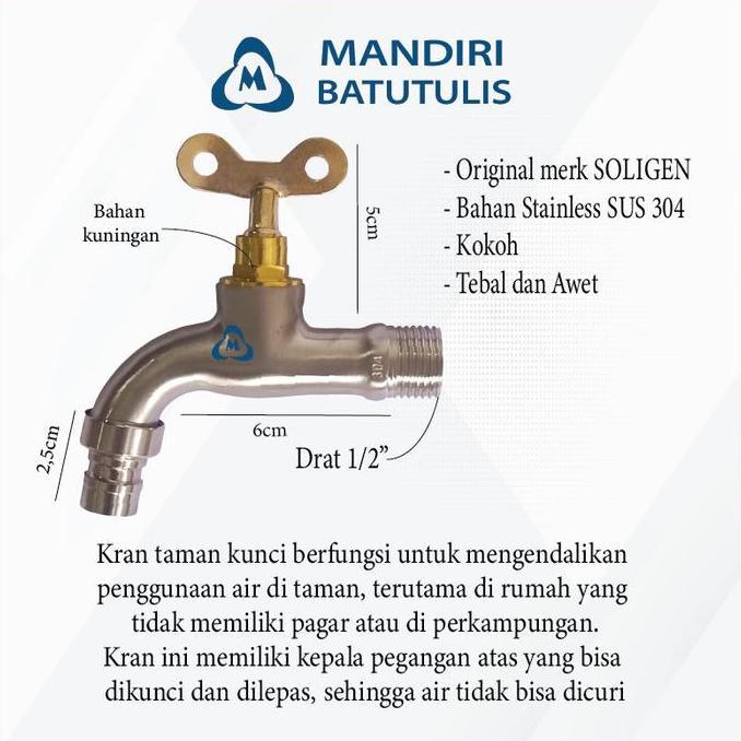 Kran Taman Kunci SOLIGEN - Keran Air Taman Kunci - Keran Pengaman - Kran Gembok drat 1/2"