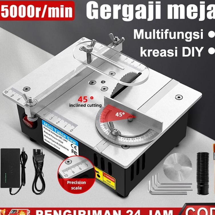 Convenyy Table Saw Mini Diy 7 Kecepatan Gergaji Meja Meja Gergaji Kayu Multifungsi 5000Rpm Rumah Tan