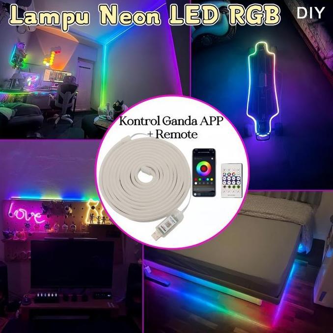 XIMVHE Lampu Neon Flex LED Neon Flex Running Remote Lampu Strip Led Neon Sign Silikon Lembut Flexibl