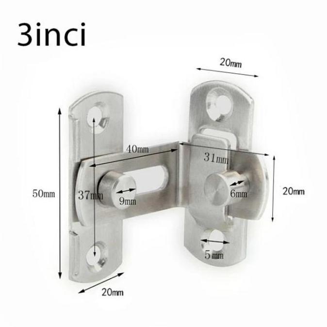 ESPRIZO Grendel Sudut Kait Pintu Geser / Slot Pintu Jendela Stainless Steel