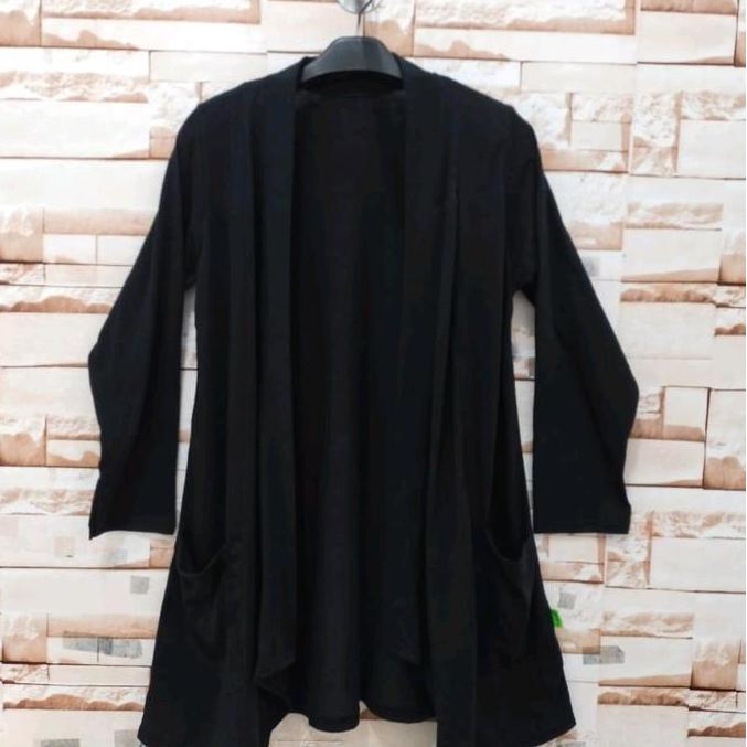 Lansungkirim- Cardigan Spandek Rayon Polos Wanita Korean Stayle Lengan Panjang Polos Hitam Dewasa At