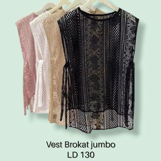 Lansungkirim- Vest Brokat Jumbo Ld 130 Rompi Wanita Oversize Brukat Malika Panjang Samping Atasan Ou