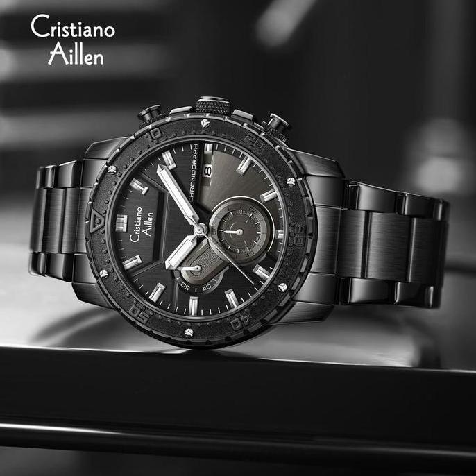 Cloknlok- Cristiano Aillen Jam Tangan Pria Analog 8900 Rantai Stainless Steel Chronograph Kaca Sapph