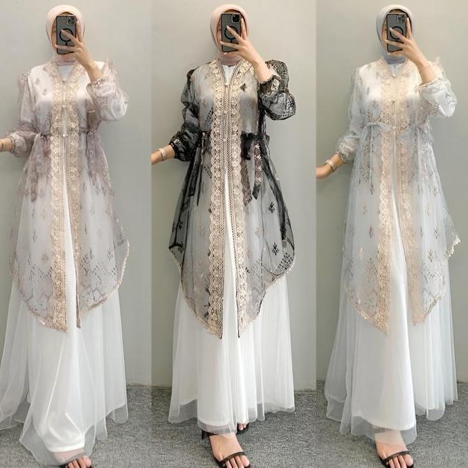 sipeno_store - raya dress camelbusana  lebaran kondangan pesta satu set inner outer dan rok tutu til