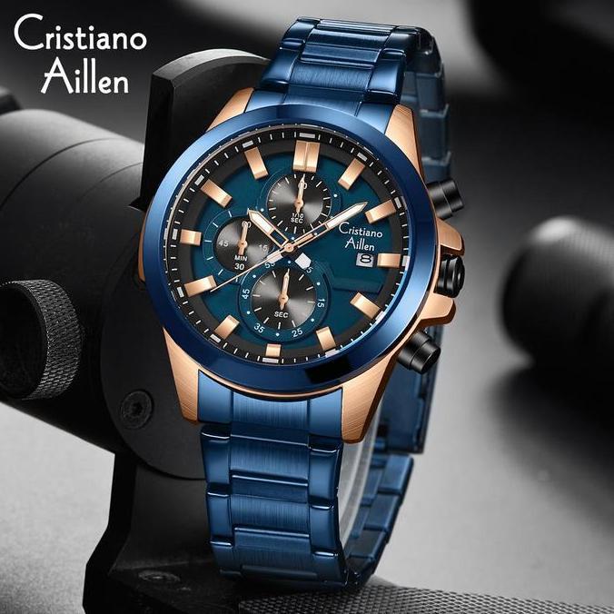 Cloknlok- Cristiano Aillen Jam Tangan Pria Analog 8892 Rantai Stainless Steel Chronograph Kaca Sapph