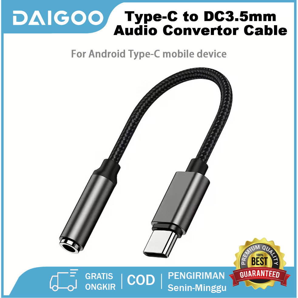 DAIGOO Adapter Type C to Jack 3.5mm Audio Converter Sambungan Headset Earphone AuxL-Shape 90 Derajat