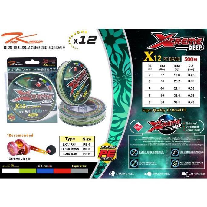 Senar Pancing PE Kamikaze X Treme Deep X12 Multi Color 500m