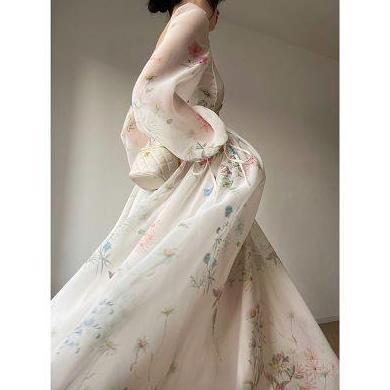 Gown Chachu Dress Organza Midi Vintage Bodycon Putih Fairy Gaun Elegan Wanita Casual Pesta Baju Kond
