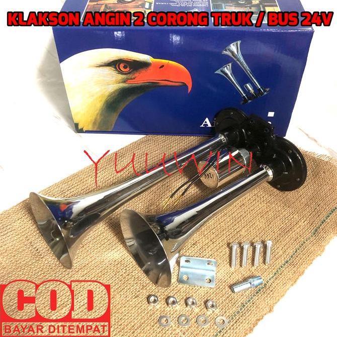 Klakson Angin 2 Corong 24V - Air Horn 24V - Klakson Terompet 2 Corong Baru