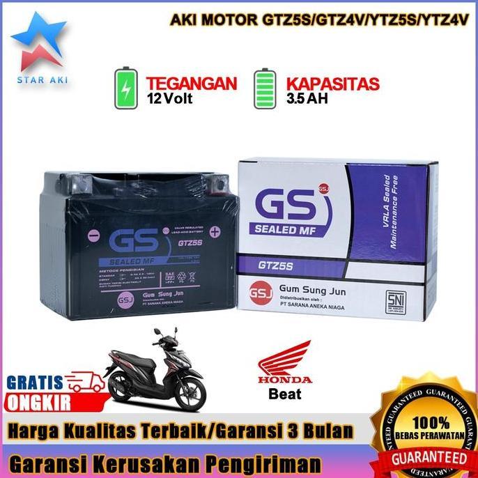 Aki Motor GTZ5S Honda Beat Beat Fi Beat Street Aki Kering MF GTZ5S
