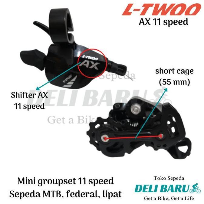L-TWOO mini groupset 11 speed Ltwoo AX shifter kanan dan RD type short cage sepeda MTB, lipat