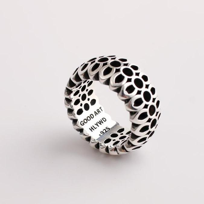 Sparkling- Cincin Sarang Lebah S925 Perak Sterling / Cincin Pria Wanita Model Pita Berongga Bunga Sa