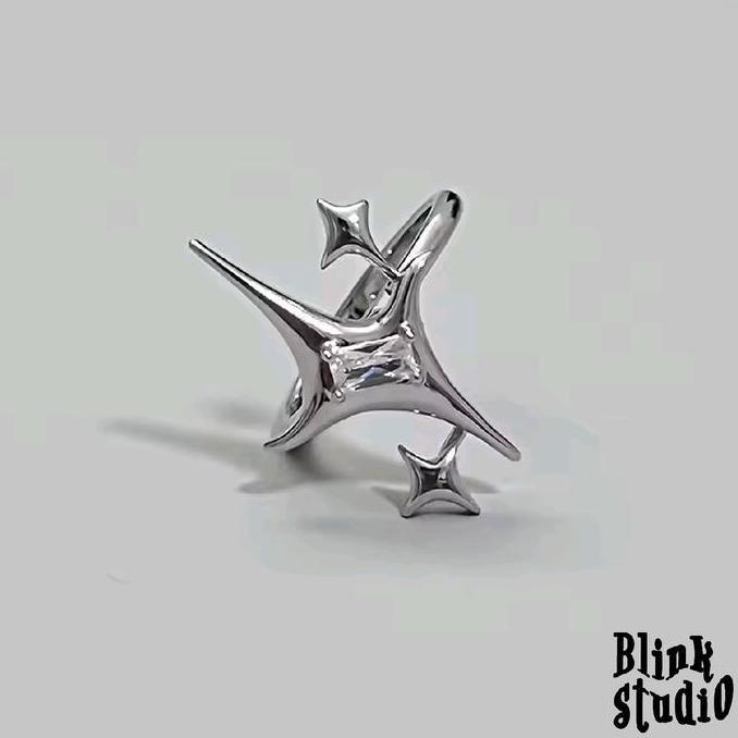 Sparkling- Finn - Ring Cincin 1 Set / 3 Pcs Titanium Silver Model Cross Bintang Aesthetic Y2K Untuk 