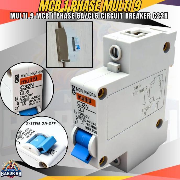 Mcb 1P 6A Merlin Gerin Multi9 Miniature Circuit Breaker 1 Phase 6 Ampere Multi9 C32N Pemutus Arus Ku