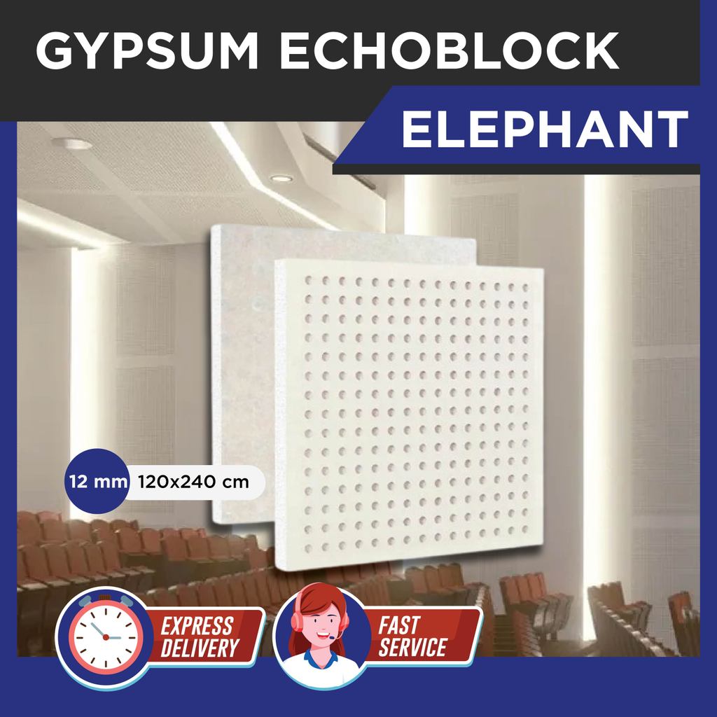 Gypsum Ecoblock Elephant 12mm 60x120cm Plafon Perforasi - Gypsum Akustik Kedap Suara