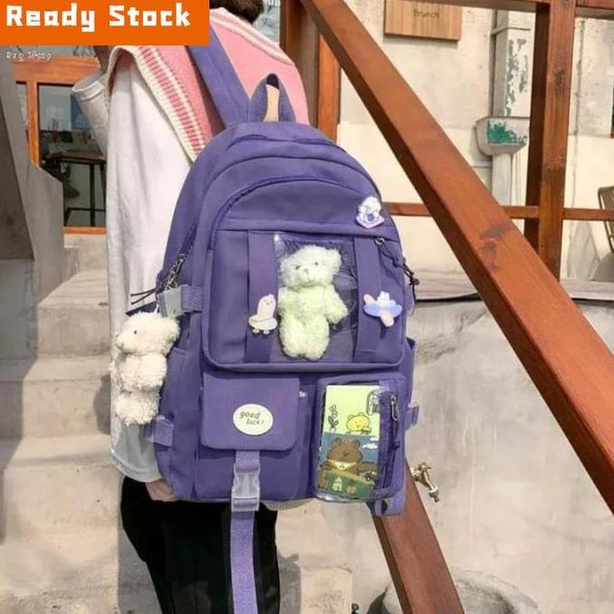 NEW BELUGARANSEL KOREA UNISEX PRIA WANITA TAS SEKOLAH KAPASITAS BESAR DENGAN 15 INCH HITAM RANSEL BA