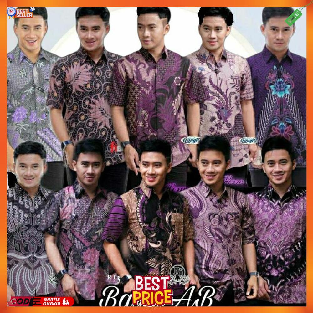 Baju Batik Pria Lengan Pendek Warna Ungu Lilac Atasan Batik Pria Warna Lilac Premium [J3]