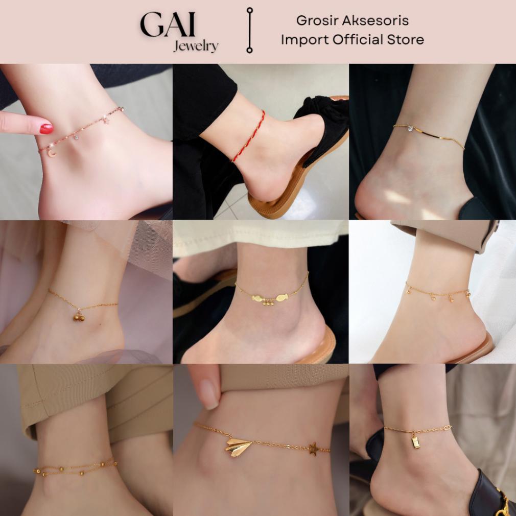 Original [Special Grosir] Gelang Kaki All Variant Titanium Premium Anti Karat Lapis Emas 18Kgp, Tren