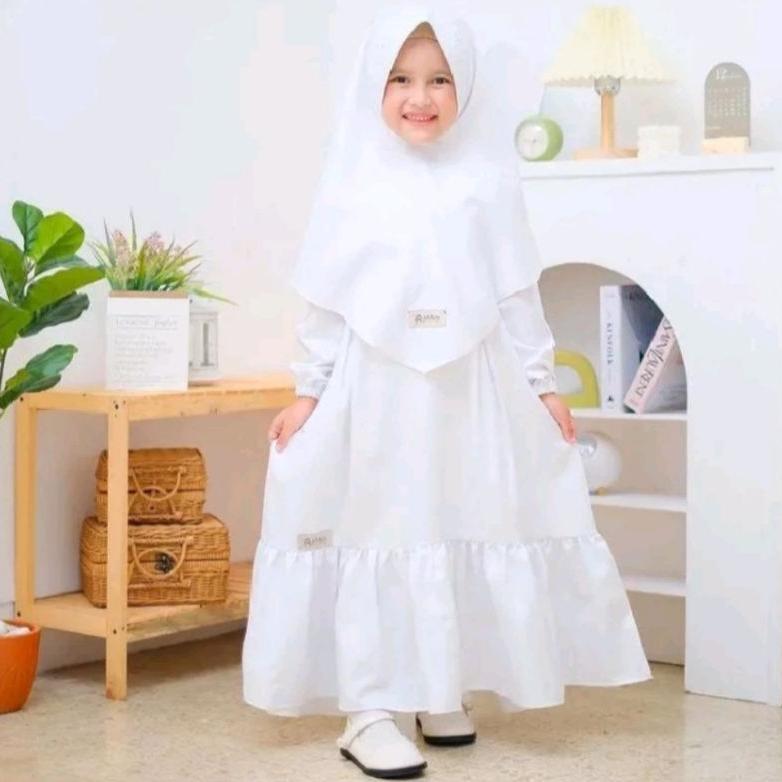 TERLARIS GAMIS ANAK PUTIH GAMIS MANASIK HAJI SET KERUDUNG BAJU MUSLIM ANAK WARNA PUTIH